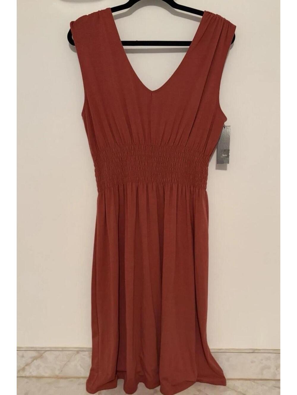Mossimo Solid V-Neck Sleeveless Boho Smocked Waist Midi Dress Size XL NEW